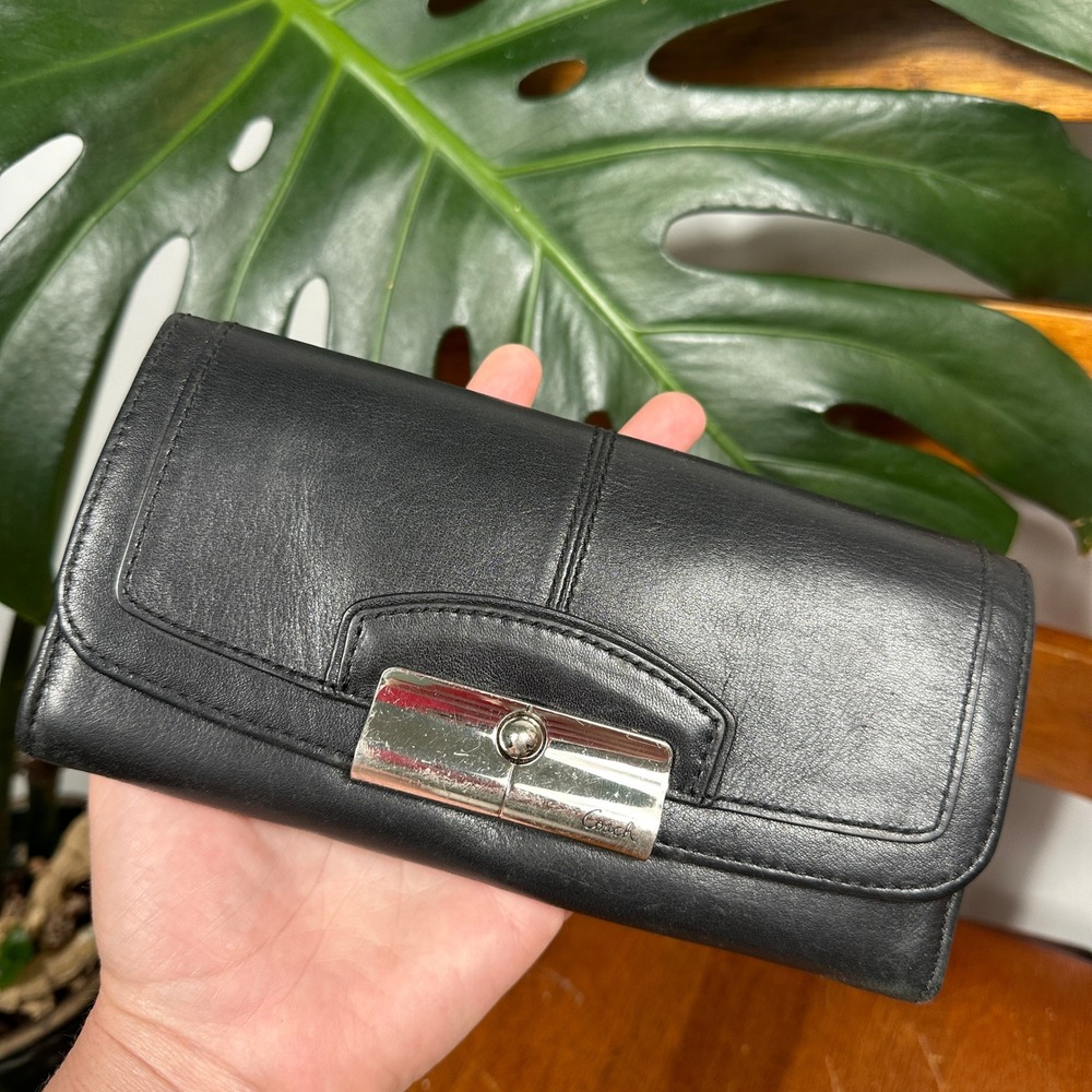 Coach Slim Envelope Wallet Womens OS Black Fair Leather